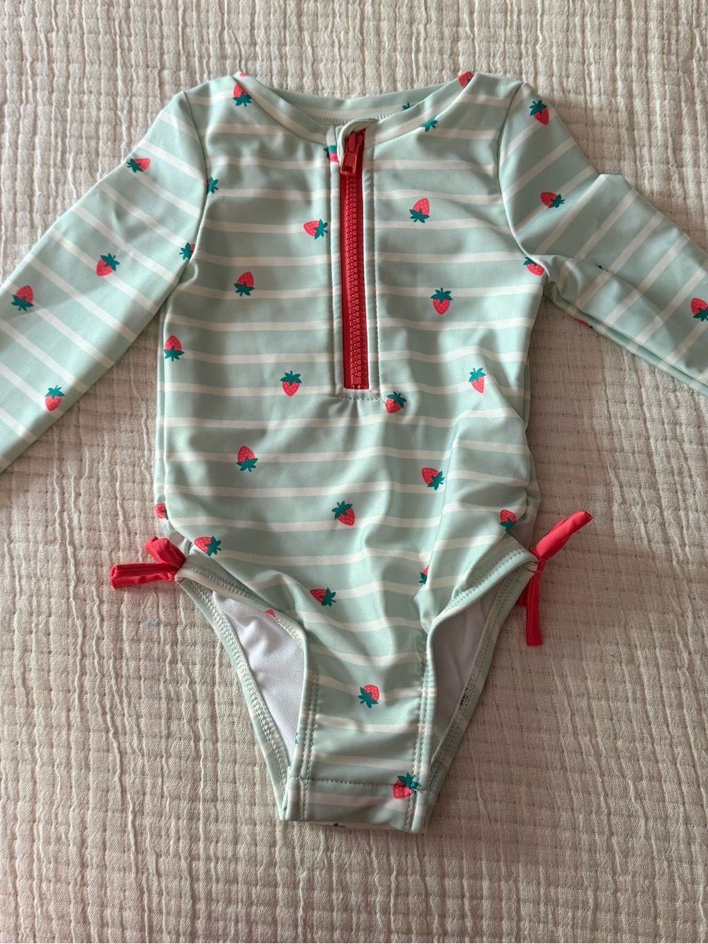 Cat & Jack Mint Stripe Long-Sleeve Rashguard with Coral Accents